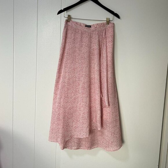 Vince Camuto abstract baby pink floral patterned midi skirt asymmetrical hem - Picture 7 of 7